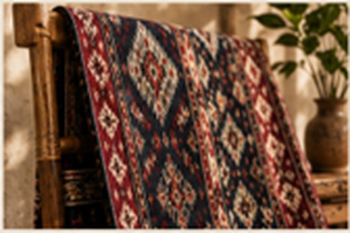 Kain tenun bermotif merah dan biru