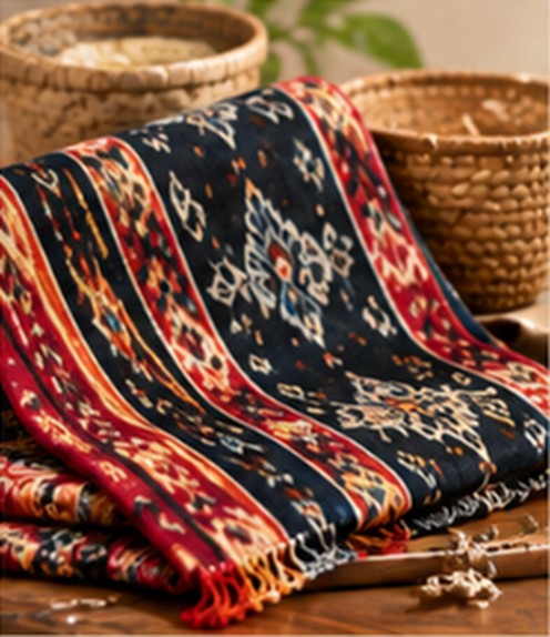 Kain tenun NTT bermotif merah dan biru